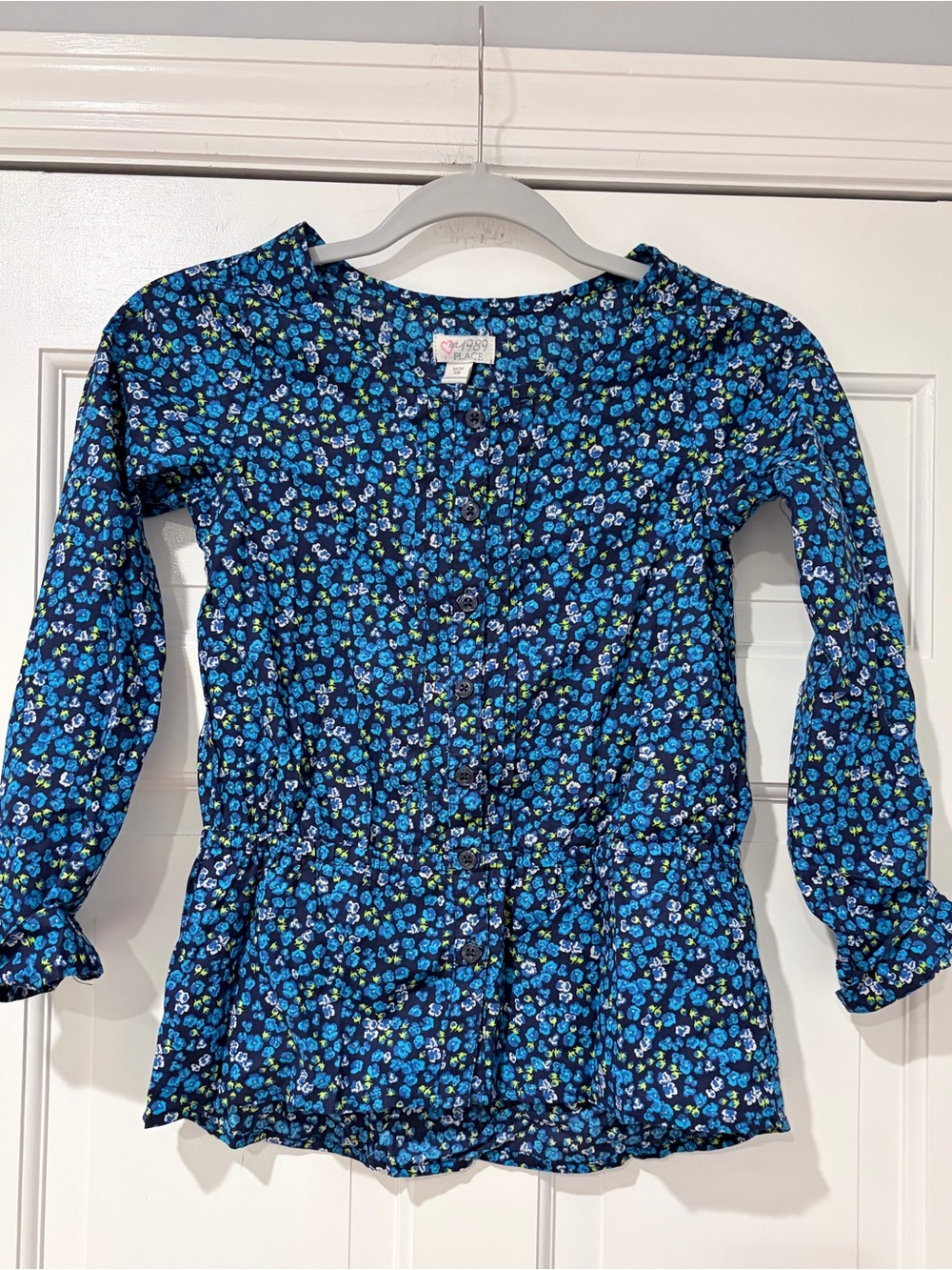 The Children's Place Navy Blue Floral Button-Front Peplum Top